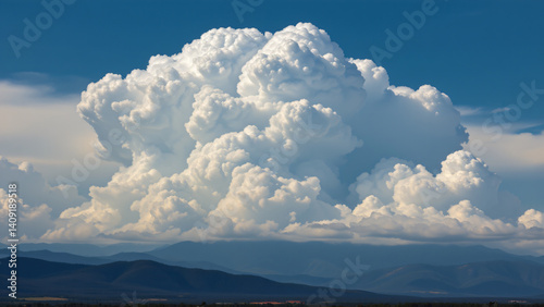 Massive cumulonimbus formations tower in the distance, their bases a somber gray, contrasting sharply with the bright blue above