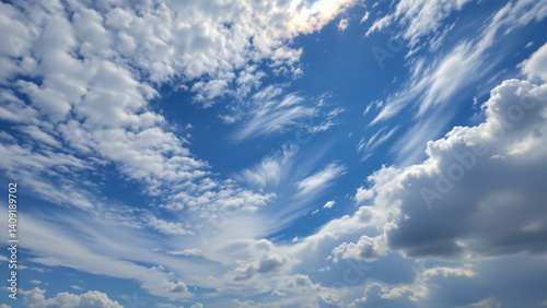 Fragmented clouds, remnants of a passing storm, scatter across the sky, leaving patches of brilliant blue interspersed with wisps of white and gray