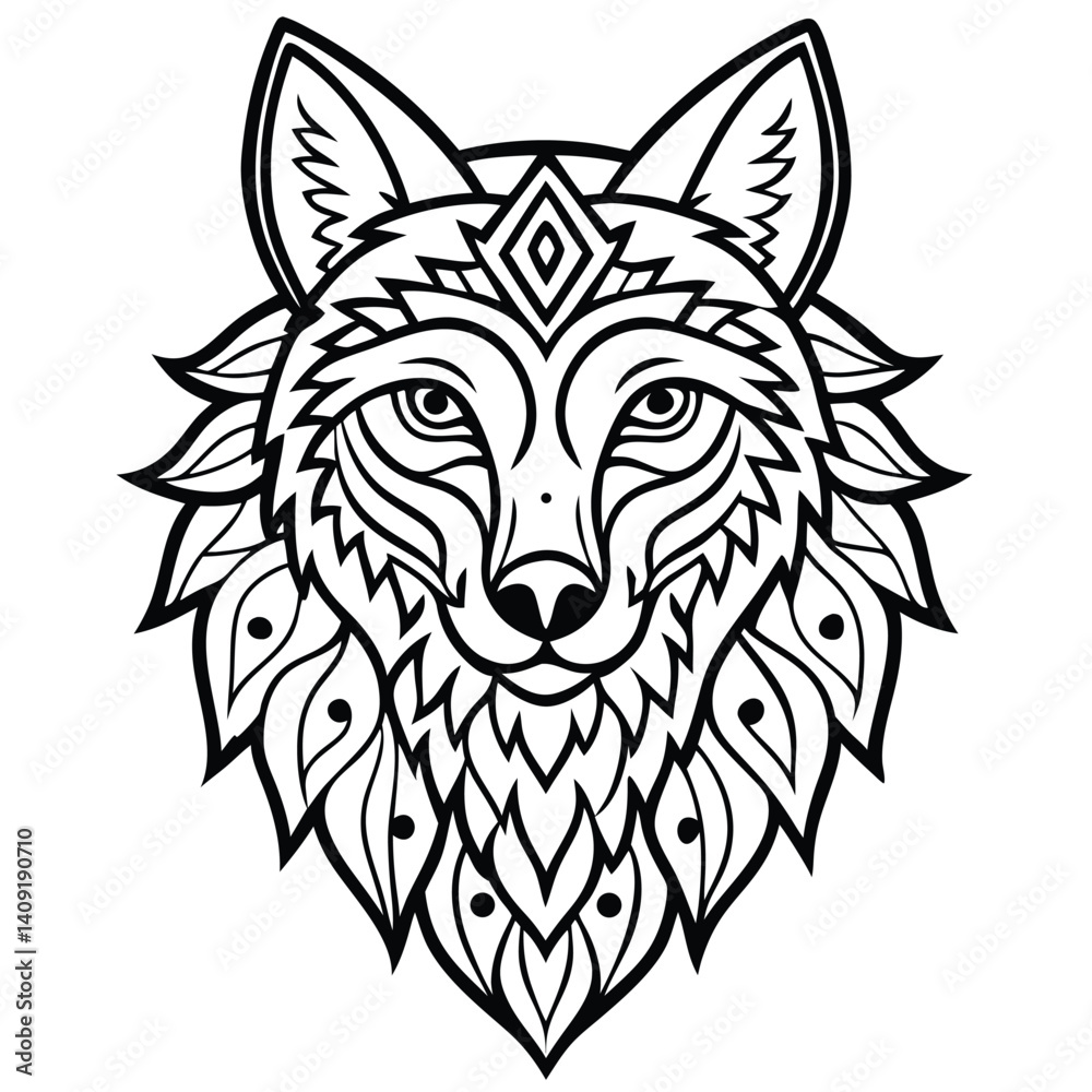 Fototapeta premium Vector illustration of a wolf head, suitable as a tattoo design