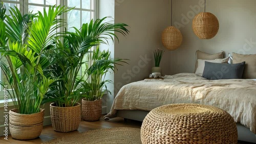 Serene Bedroom Oasis:  Indoor Plants, Natural Decor, and Tranquil Ambiance