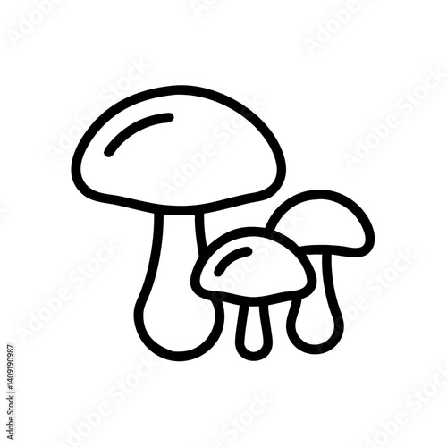 Simple outline drawing of three mushrooms on white background