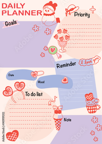 Cute Daily Planner Template, back to school, all about me, hand drawn and calligraphy 