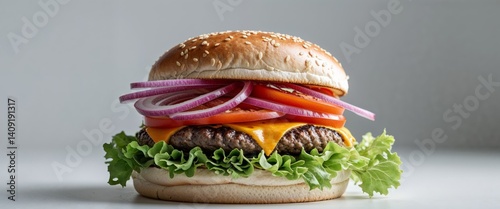 Juicy Double Cheeseburger With Fresh Vegetables.