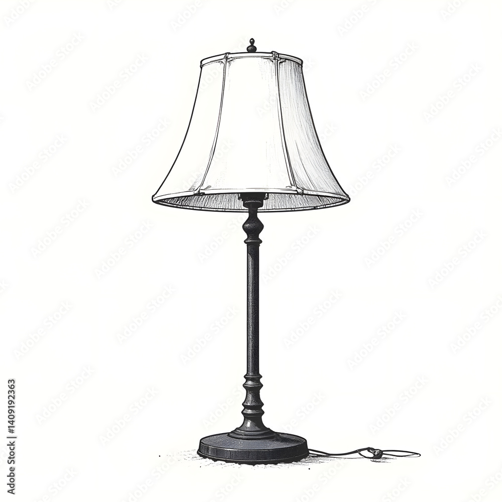 Obraz premium Classic Table Lamp Illustration in Black and White for Home Decor Blogs, Interior Design Websites, Lighting Ideas, and Art & Design Education
