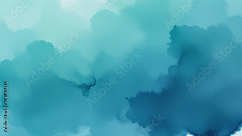 A calming and sophisticated teal, blue, and green watercolor texture with a high degree of transparency, revealing subtle variations in color density.