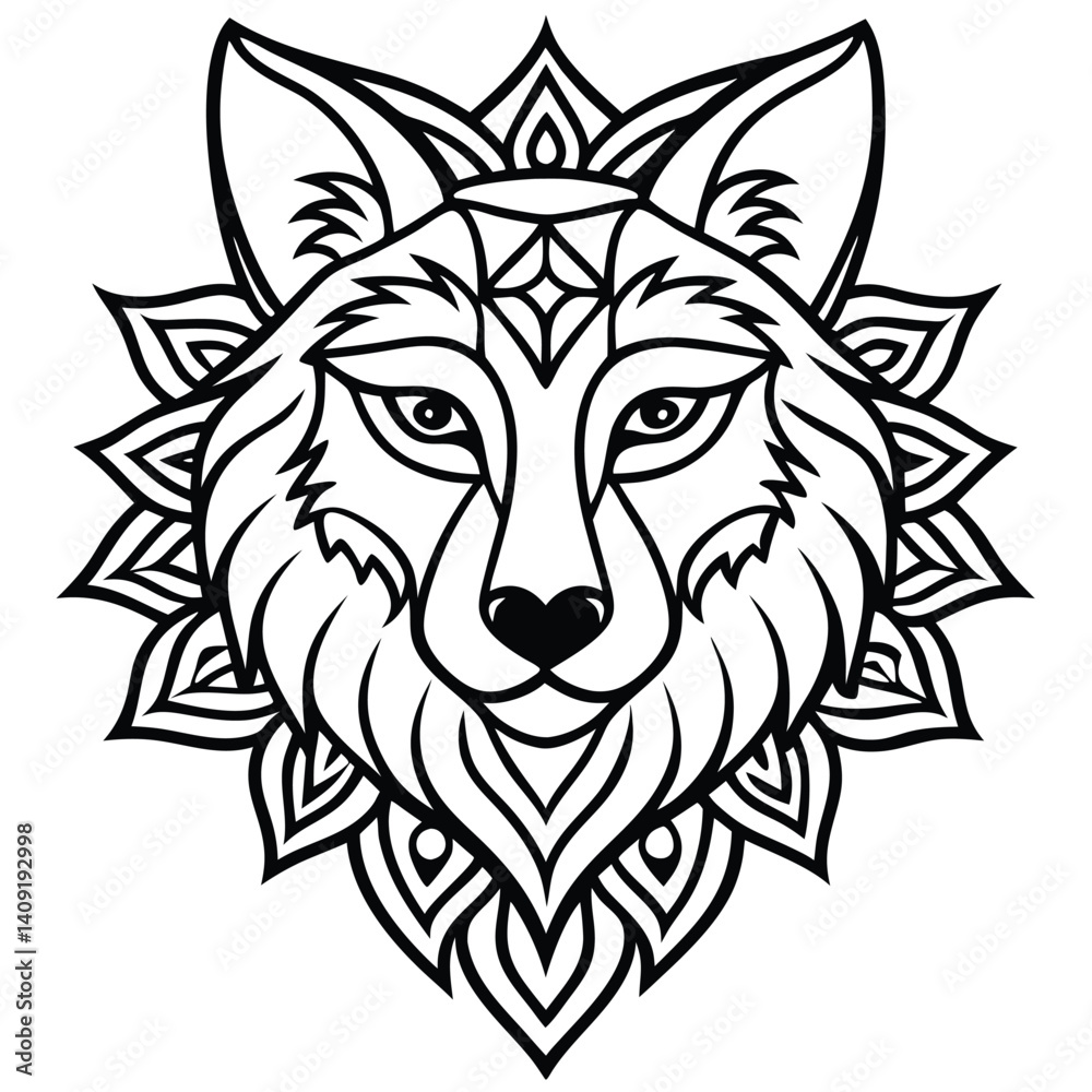 Fototapeta premium Wolf head vector illustration of a wild animal face, a tribal tattoo style mascot icon