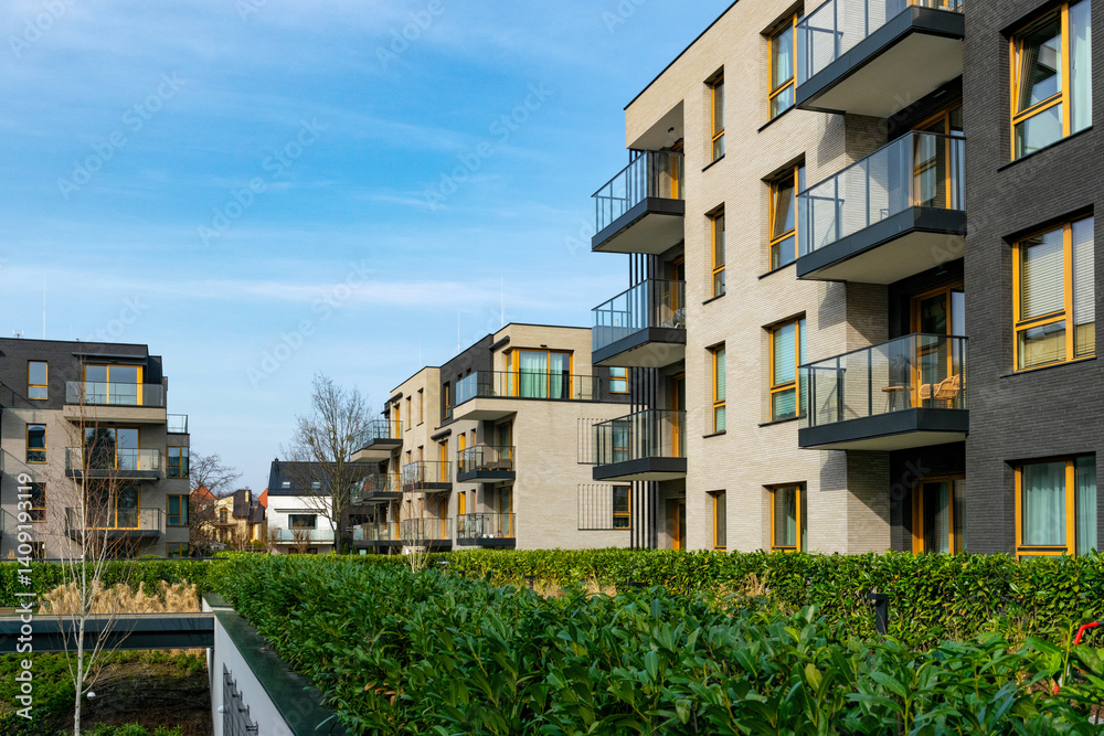 Fototapeta premium Beautiful modern residential building. House construction in Europe