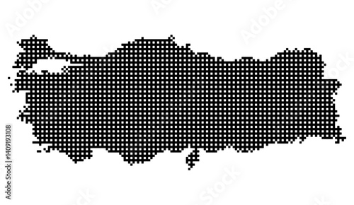 Dotted Turkey Map: A Black and White Pixelated Representation of Turkish Territory with a Digital Grid Overlay, Perfect for Tech and Geopolitical Designs