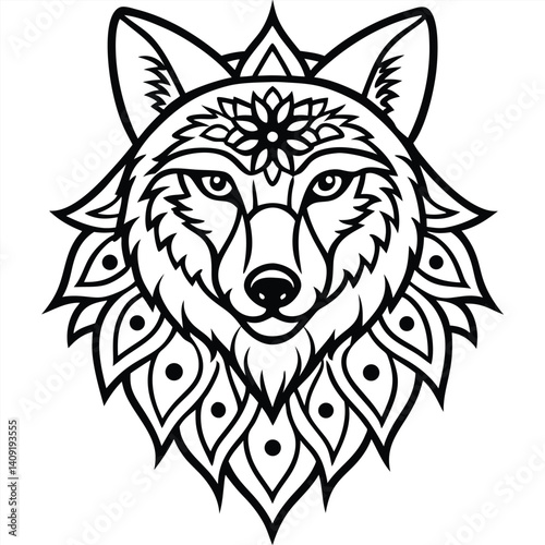 A wild wolf head vector illustration, a powerful animal with a tribal tattoo design