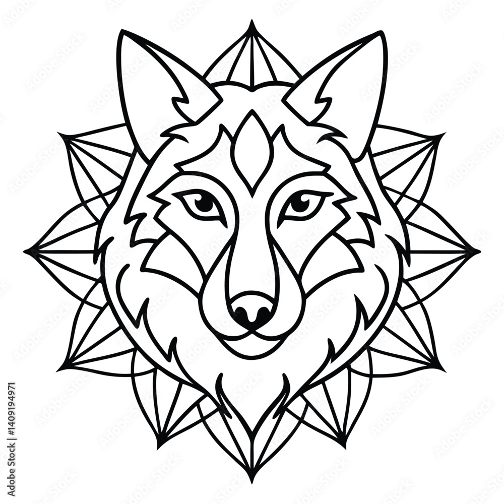 Fototapeta premium Vector illustration of a wild wolf head, a canine animal drawing with a black silhouette, isolated as a mascot