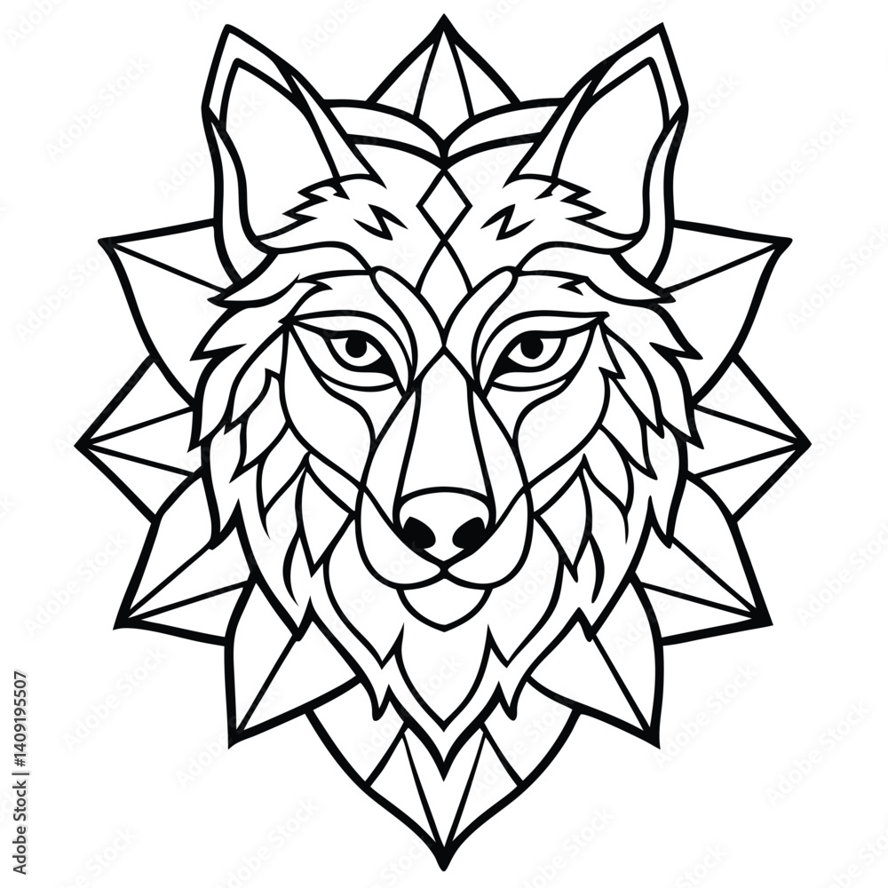Fototapeta premium Wild animal head vector art, a tribal wolf tattoo mascot symbol