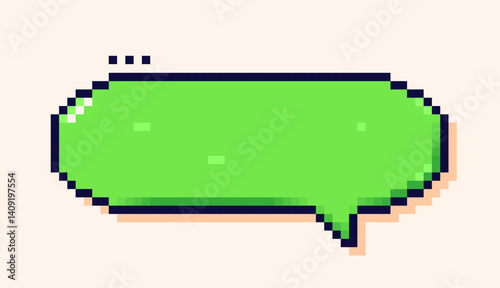 Speech bubble with green background drawn in pixel art style.