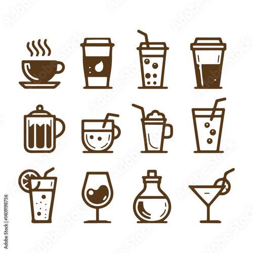 Wallpaper Mural Set of coffee cup icons and beverage symbols in a simple vector design Torontodigital.ca