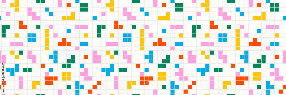 Fototapeta premium Retro pixeled sprinkle seamless pattern. Fun colored shapes background. Abstract graphic art vector wallpaper.