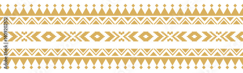 Gold ethnic ornament with geometric tribal border pattern.