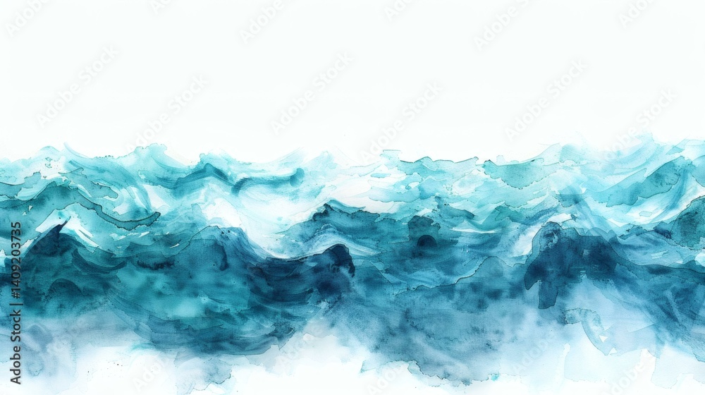 Abstract Watercolor Ocean Waves in Deep Blues and Turquoise Abstract Watercolor Ocean Waves in Deep Blues and Turquoise