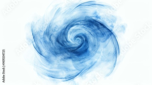 Swirling Watercolors in Soft Blue Tones - Abstract Vortex of Color and Fluid Movement on White Background