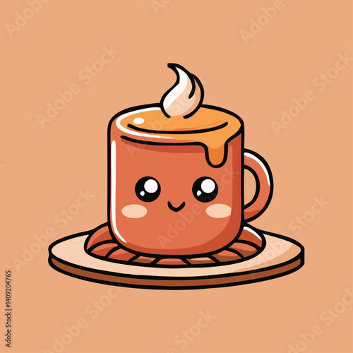 Cute Caramel Pudding Illustration With Cheerful Eyes And Smiling Mouth