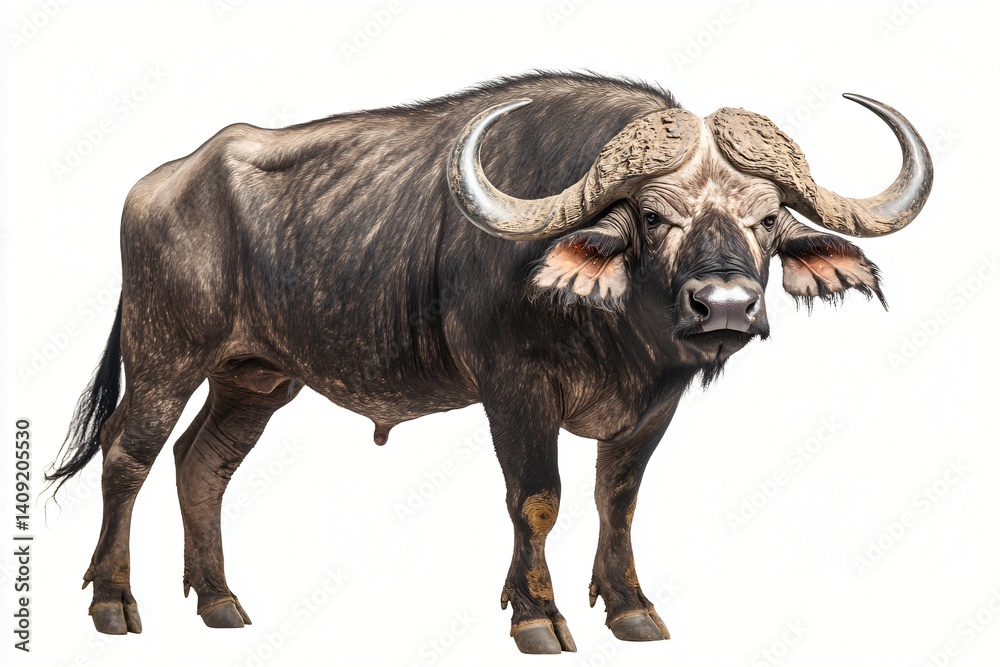 Majestic African Cape Buffalo Bull Isolated on White Background Wildlife Majestic African Cape Buffalo Bull Isolated on White Background Wildlife