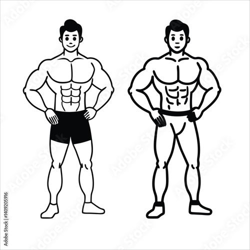 Muscular man in gym training.