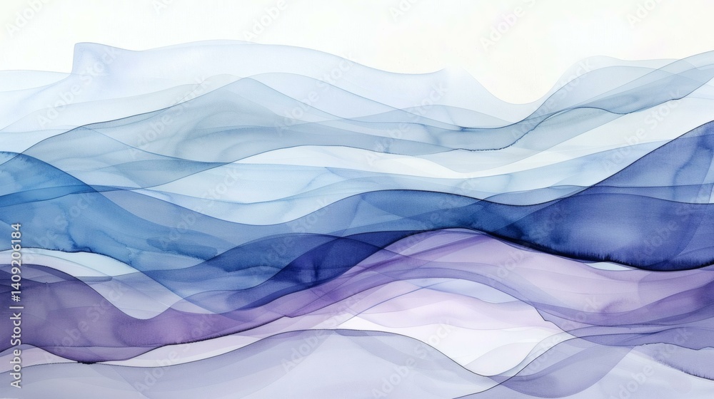 Soft Watercolor Abstract Background with Flowing Waves in Shades of Blue, Indigo, and Purple - Artistic Texture Soft Watercolor Abstract Background with Flowing Waves in Shades of Blue, Indigo, and Purple - Artistic Texture