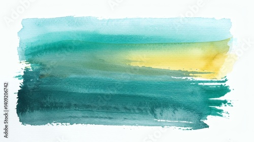 Abstract Watercolor Wash Gradient in Teal, Turquoise, and Yellow for Creative Backgrounds
