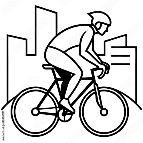 Silhouette of a cyclist pedaling fast through a city street