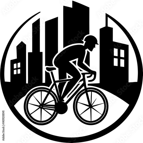 Silhouette of a cyclist pedaling fast through a city street