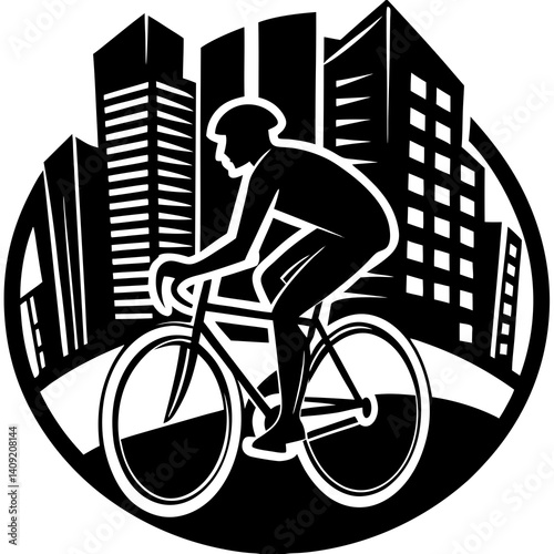 Silhouette of a cyclist pedaling fast through a city street