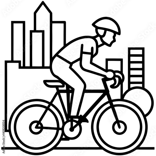 Silhouette of a cyclist pedaling fast through a city street