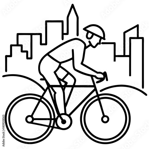 Silhouette of a cyclist pedaling fast through a city street
