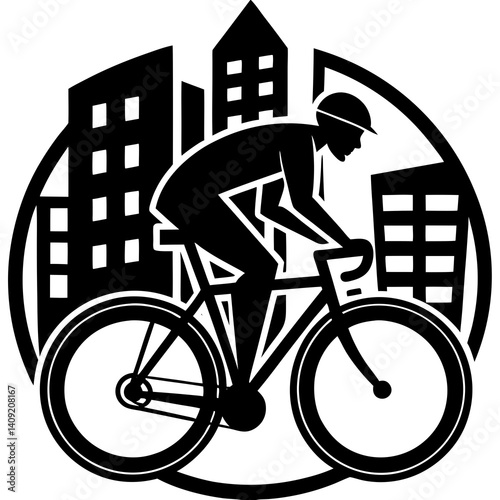 Silhouette of a cyclist pedaling fast through a city street