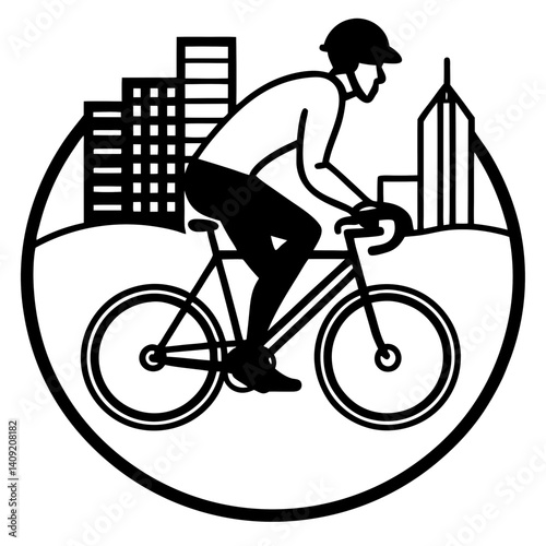 Silhouette of a cyclist pedaling fast through a city street