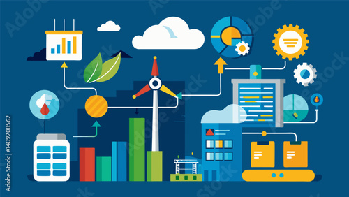A renewable energy company uses predictive analytics to anticipate future demand and plan for expansion of their infrastructure.. Vector illustration