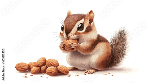 A digital illustration depicts a cartoonish chipmunk sitting on a white background. The chipmunk is rendered in a fluffy style with shades of brown and beige fur.