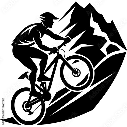 Silhouette of a mountain biker climbing a steep 