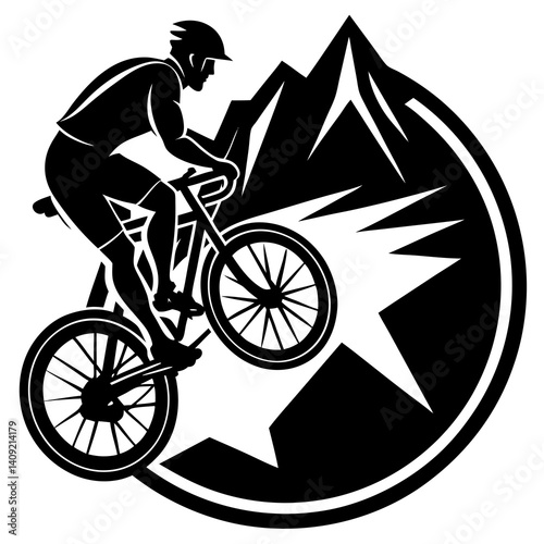 Silhouette of a mountain biker climbing a steep 