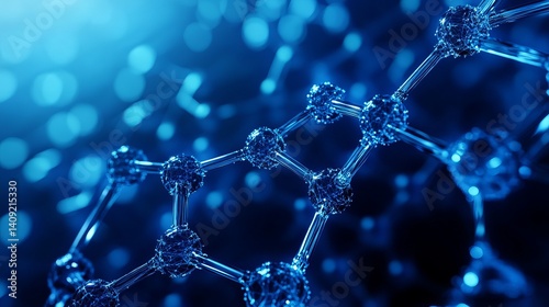 Abstract blue molecular structure science background image 3d atom data dark model shiny light vivid