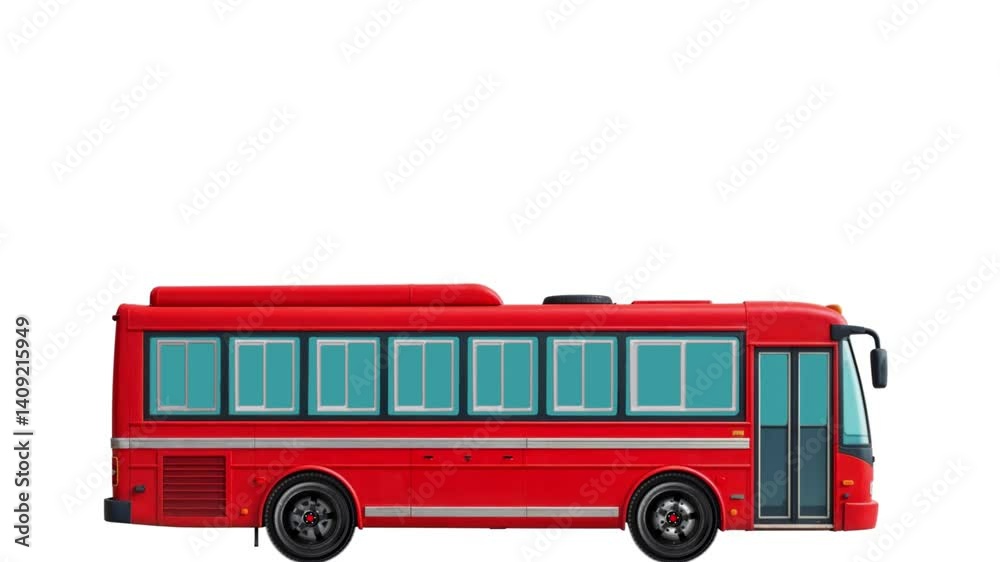 Animated Moving Red Bus Isolated on a white background 