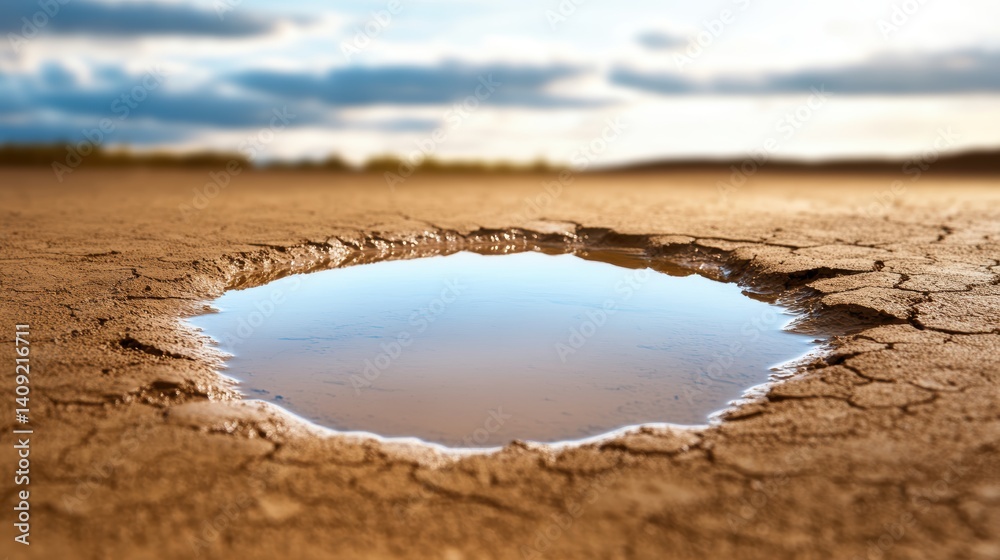 A muddy puddle with visible ripples and rough texture, capturing the essence of wet, soft earth after a downpour in a rural setting.
