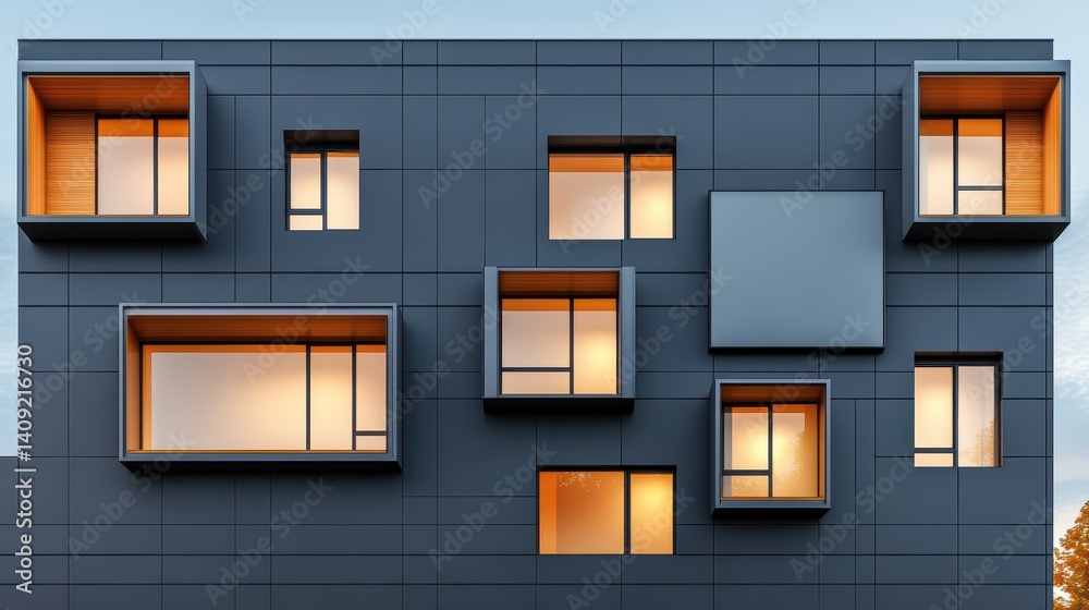 A patterned building facade with geometric shapes and textured surface, perfect for contemporary architectural designs.