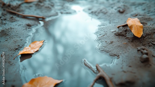 Obraz na płótnie A muddy texture on the edge of a riverbank, with subtle ripples and debris visible in the soft, earthy surface of the ground. w salonie