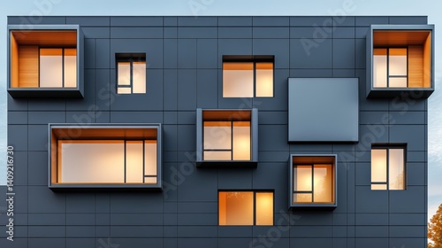 A patterned building facade with geometric shapes and textured surface, perfect for contemporary architectural designs.