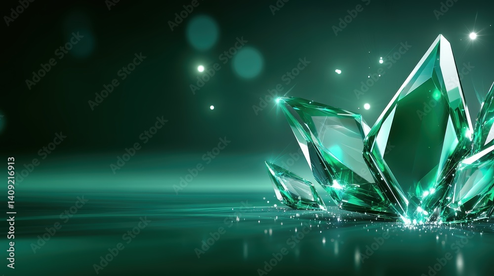 A sparkling emerald jewel texture with intricate facets, perfect for showcasing luxury brands or high-quality jewelry collections.