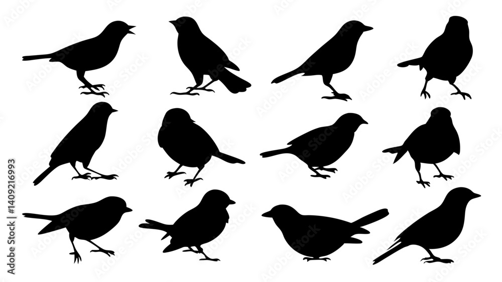 set of Sparrow silhouette vector set of Sparrow silhouette vector