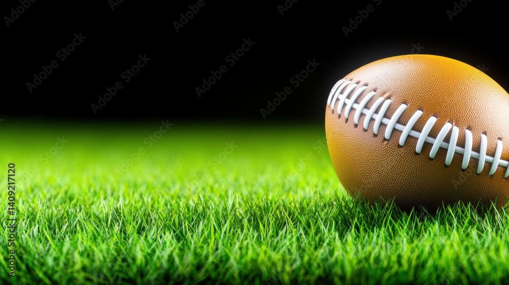 A textured football placed on grass, highlighting the leather surface, with a clean, sharp focus on the stitching and texture.