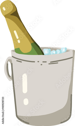 Champagne bottle in an ice bucket for a celebration