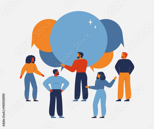 business people came together and formed a common idea. Concept of brainstorming, discussion, collective intelligence, planning, team meeting. vector illustration