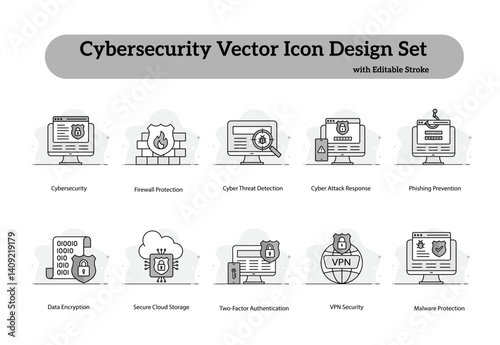 Vector Icons for Cybersecurity Threat Alerts and Digital Network Defense