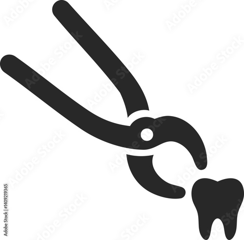 Tooth extraction solid icon vector with forceps for dental procedure concept.